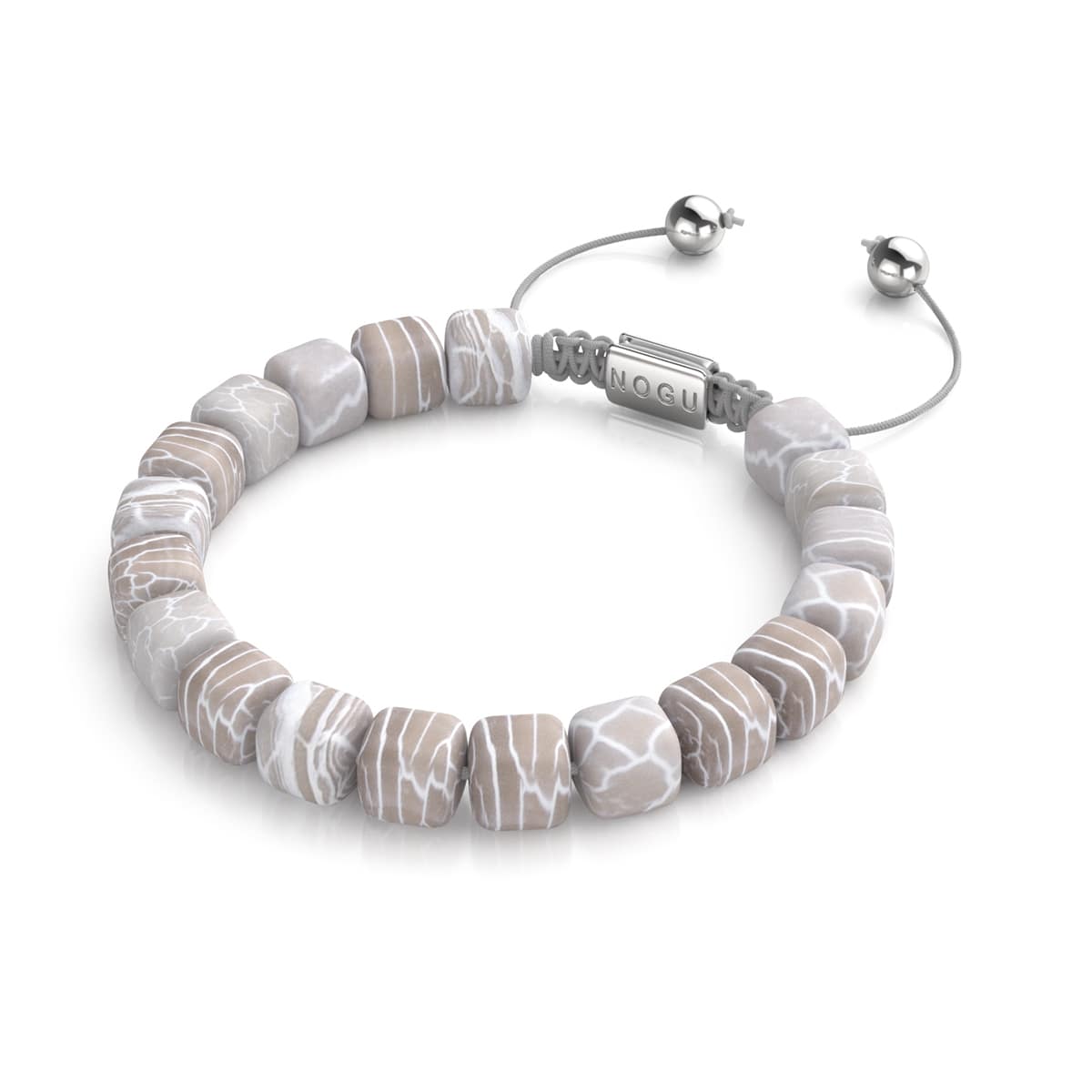 Agate grise | Argent | Bracelet macramé caillou pierre gemme